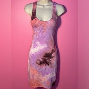Soft Tie Dye Bodycon Mini Dress - Pink - Size Small